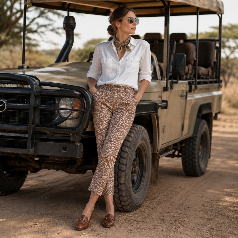 Anthropologie The Wanderer Leopard Animal Print Pants Womens 31 Tan Safari Boho‎